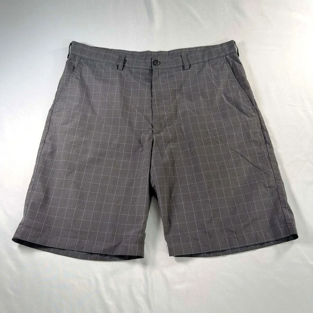 Ben Hogan Performance Golf Shorts Mens 36x9.5 Gray Plaid Flat Front Stretch